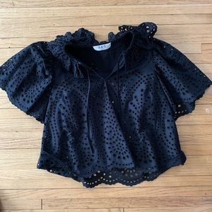 Sea New York black eyelet lace ruffle collar top
